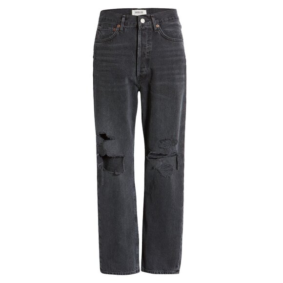 Agolde 90's Mid-rise Loose Fit Distressed Vagabond Black Jeans Size 25 - Picture 1 of 7